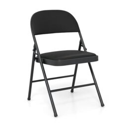 GiantexUK Padded Folding Chairs Set of 1/2/4, Metal Frame Easy Storage Conference Chairs with Back & Foot Pads, Space-saving Guest Desk Seating for Home Office Reception (Black, PVC Leather, 1)