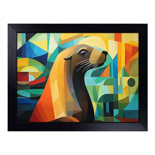 Lap Tray with Bean Bag Cushion, Sea Lion Abstract - Handmade in the UK, Raised Wooden Edge, Padded Cushion, Heat-Resistant Wipe-Clean Surface, for Meals, Laptops and Crafts