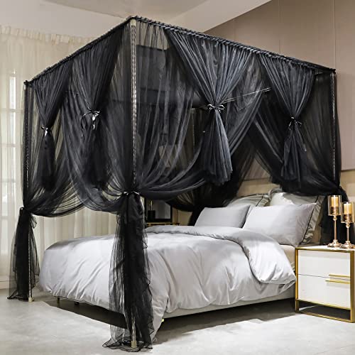 "Joyreap 4 Corners Post Canopy Bed Curtain Black- Royal Luxurious Cozy Drapes Netting- Elegant Bedroom Decoration Accessories for Adults (59"" W x 78"" L, Full/Queen)"