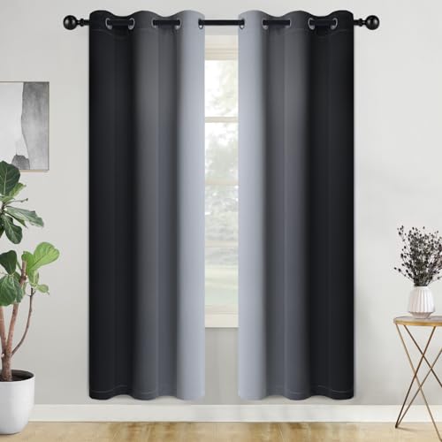 COSVIYA Curtains & Drapes Ombre Black Curtains 72 inch Length 2 Panels, Grommet Room Darkening Light Blocking Insulated Thermal Gradient Window Curtains for Bedroom/Living Room,42x72 inches