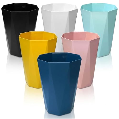 Doteon 6pcs Trash Can Wastebasket Plastic 2.6 Gallon Garbage Can Container Rubbish Trash Bin Paper Basket Office Organizer for Bedroom Office Bathroom,10Litre-6 Colors