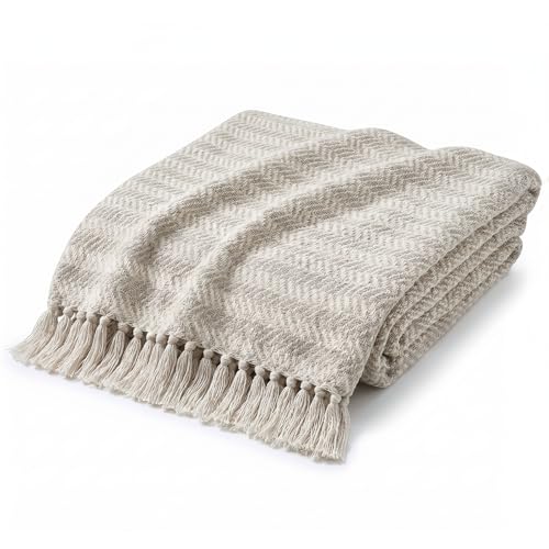 Americanflat 50x60 Throw Blanket - Soft and Breathable Cotton Throw Blanket for Couch, Bed, Chair - Decorative Blankets Perfect for Home, Office, or Outdoor Use - Cream and Beige Zig Zag Design
