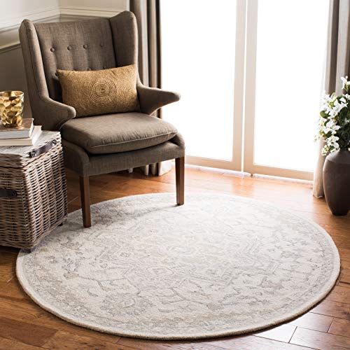 Safavieh Traditional Rug for Living Room, Dining Room, Bedroom - Micro-Loop Collection, Short Pile, in Ivory and Beige, 90 x 90 cm
