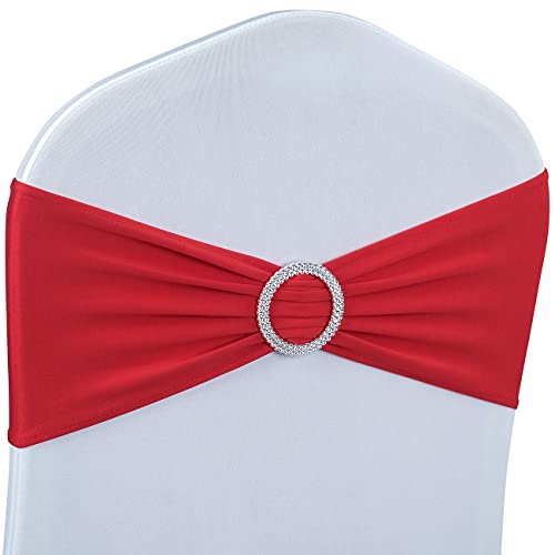 Babenest Spandex Chair Sashes Bows 50PCS Premium Stretch Chair Cover Band with Buckle Slider Universal Elastic Chair Ties for Wedding Party Ceremony Reception Banquet Decoration (Red)