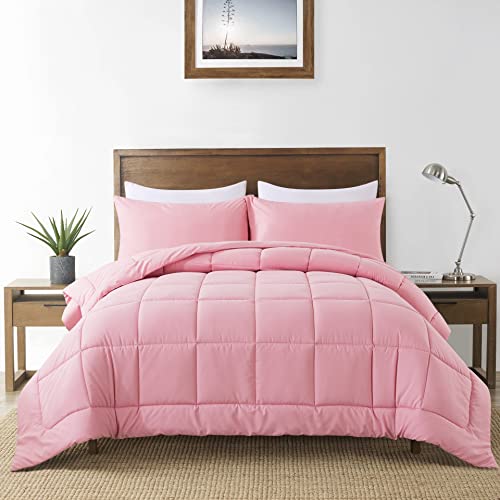 "DOWNCOOL Twin Comforter Set -All Season Bedding Comforters Sets with 1 Pillow Case -2 Pieces Bed Set Down Alternative Comforter Set -Pink Twin Bedding Sets(64""x88"")"