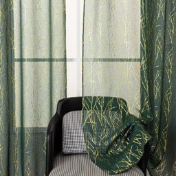 "Sutuo Home Sheer Curtains 84 Inches Long 2 Panels Set, Gold Foil Print Metallic Bronzing Branch, Privacy Voile Window Treatment Decor Drape Pair for Bedroom Living Room 52"" W x 84"" L, Emerald Green"