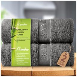GC GAVENO CAVAILIA Large Bath Towel Bamboo Towels 2 Pack (70x120cm) - Highly Absorbent Quick Dry Towels (40% Cotton, 60% Bamboo) - Washable Bathroom Towel Charcoal - 500 GSM