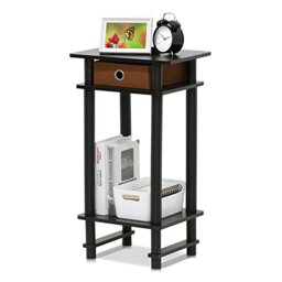 Furinno TURN-N-TUBE Side Table, 3-Tier End Table with Storage Bin, Open Shelf Night Stand, Bedside Table, Toolless Assembly, for Living Room, Bedroom, Espresso