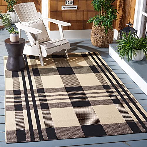 Safavieh Contemporary Rug for Living Room, Dining Room, Bedroom, Courtyard Collection, Short Pile, in Black and Bone, 120 x 120 cm