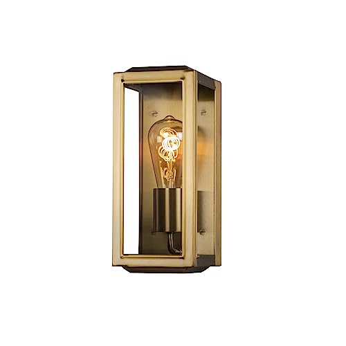 Konstsmide 7348-800 Carpi Box Outdoor Wall Light Mains Powered/W: 12cm D: 12cm H: 28cm / 1 x 60 W E27 Max Wall Lamp/Clear Glass/Steel / IP44 / Outside Light Brass