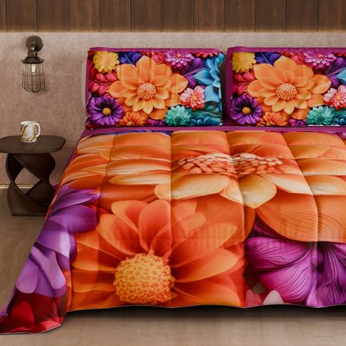 PETTI Artigiani Italiani - Winter Quilt, Winter Duvet, Double Sided Single Quilt Solid Colour and Digital Floral Print 05 12, 100% Microfibre, Made in Italy