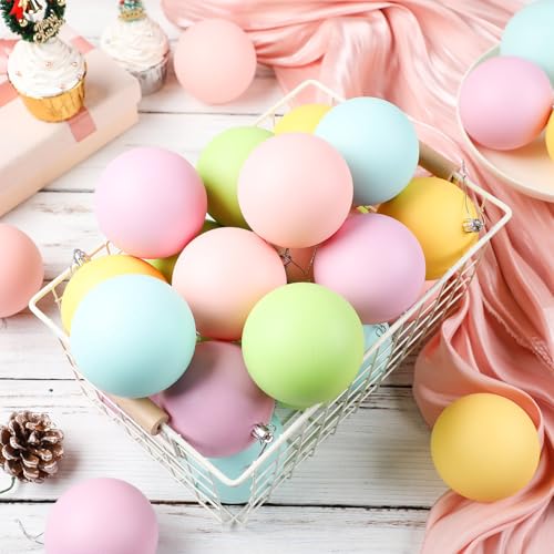 Gejoy 30 Pcs Large Pastel Christmas Candy Balls 3.15'' Pastel Christmas Bulbs Ornaments Shatterproof Macaron Xmas Tree Balls Candy Land Hanging Ornaments Pink Green Yellow Blue Rainbow Xmas Tree Decor