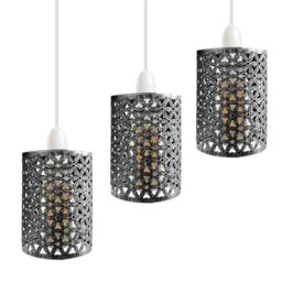 3 Pack of Industrial Brushed Silver Metal Bulb Guard Drum Shaped Lampshades