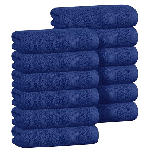 BOUTIQUO Ultra Soft Cotton Washcloths, Contains 12 Piece Face Cloths 12x12 inch, Ideal for Everyday use Face Towels, Compact & Lightweight Multi Purpose Washcloths - Navy Blue