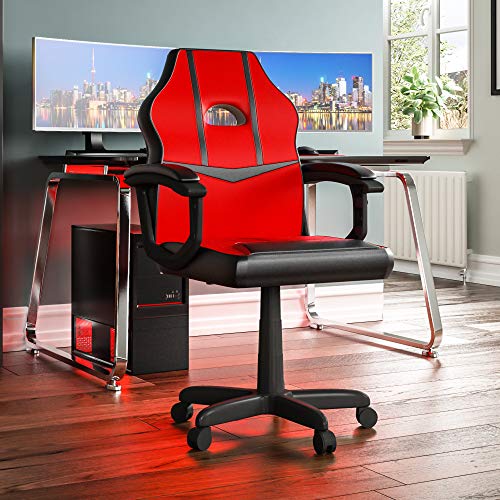 Vida Designs Racing Comet Gaming Computer Chair, Red & Black, Office Executive Adjustable Swivel Recliner Pu Faux-Leather (UKFR Certified)