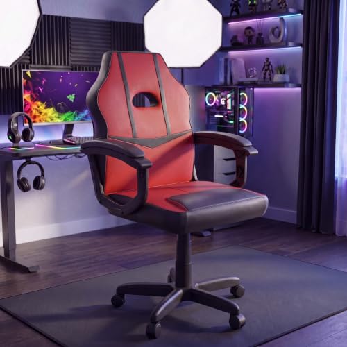 Vida Designs Racing Comet Gaming Computer Chair, Red & Black, Office Executive Adjustable Swivel Recliner Pu Faux-Leather (UKFR Certified)