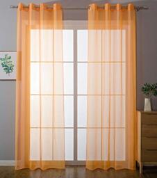 Gardinenbox Pack of 2 Eyelet Curtains Transparent Curtain Set Living Room Voile Eyelet Curtain Lead Tape Closure 100% Polyester Orange H x W 175 x 140 cm