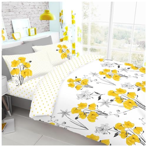 GC GAVENO CAVAILIA Poppy Duvet Cover Sets, Poly Cotton Quilt Cover, Breathable Printed Bedding Sets King Size, Yellow