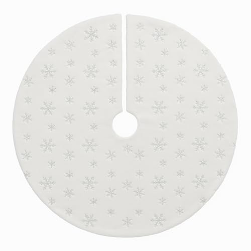 White Christmas Tree Skirt 120 cm with Snowflakes - Soft Round Rug Christmas Decoration