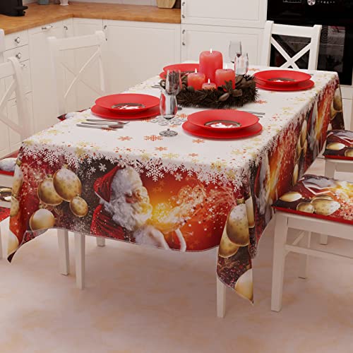 PETTI Artigiani Italiani - Christmas Tablecloth Stain Resistant Rectangular Table Cover for Kitchen, Santa Claus Design, 140x360 cm, 100% Made in Italy