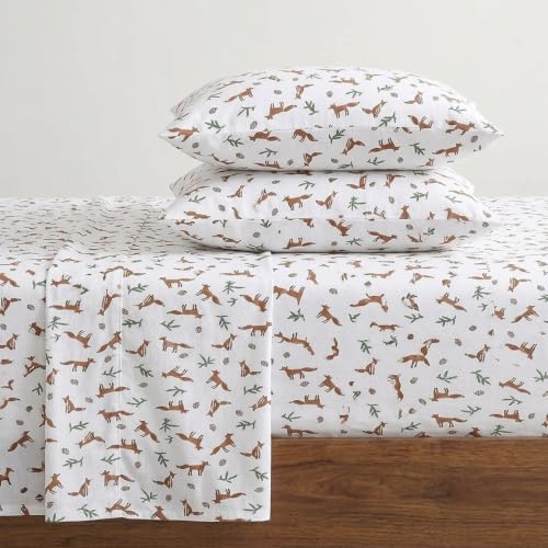 Eddie Bauer- Twin Sheet Set, Cotton Flannel Bedding Set, Brushed for Extra Softness, Cozy Home D??cor (Fox Trail Orange, Twin)