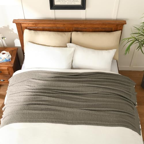 JOOJA Knit Throw Blanket Super Soft Warm Blanket for Couch Lightweight Fluffy Blanket for Bed Sofa 60x80 Inches Taupe