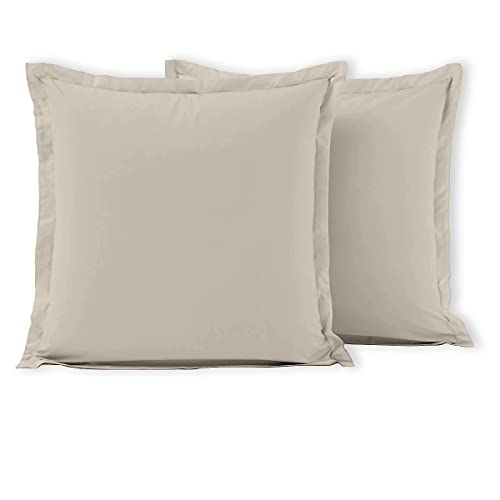 Home Linge Passion - Set of 2 pillowcases 100% cotton 57 thread count, 63 x 63 cm, Oxford finish (flat stitched frill) – Beige Cream Ivory