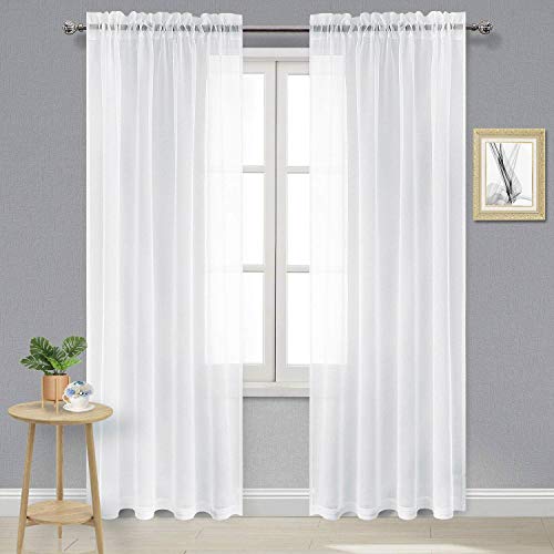 DWCN White Sheer Curtains 108 inches Long 2 Panels, Extra Length Elegant Window Voile Drapes, Rod Pocket Lightweight & Airy Gauzy Window Treatments for Bedroom Living Room, 2pcs, Each W52 x L108