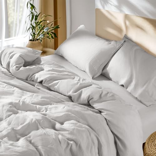SONORO KATE 100% French Linen Cal King Duvet Cover Set,Zipper Closure,3PC - Natural French Flax,Soft Breathable for Hot Sleepers,Moisture Wicking & Durable,4 Corner Ties,Grey