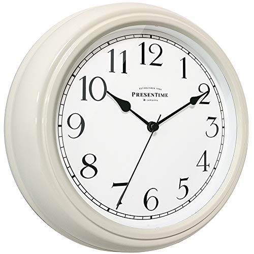 "PRESENTIME & Co Chic Home Collection 10"" Molly Clock, Silent No Ticking, Cream White. Modern Decorative Wall Clock for Kitchen, Kid's Room, Bathroom, Bedroom, and Office"