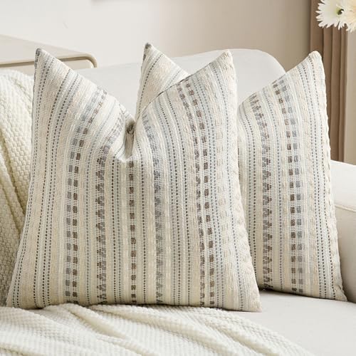 FUTEI Grey White Decorative Throw Pillow Covers 24x24 Inch Set of 2,Soft Cozy Chenille Jacquard Textured Euro Pillow Shams,Boho Home Decor for Couch Bed Living Room