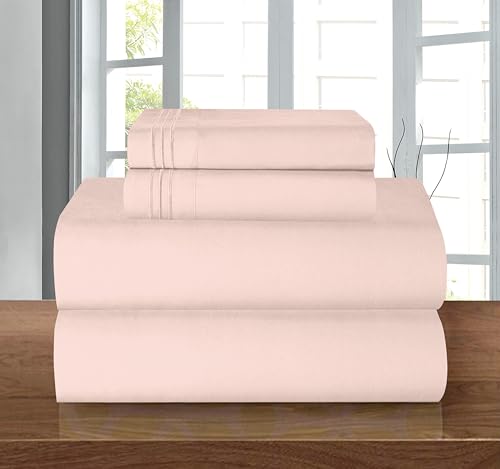 "Elegant Comfort, Luxury Hotel Quality 1500 Microfibre Sheet Set - 4 Piece - Pleated with Full Elasticated Corners, Pocket up to 16"" Deep Pocket, Blush"