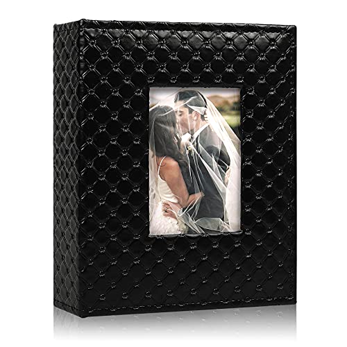RECUTMS 4x6 Photo Album Can Hold 200 Photos Black Inner Page Button Grainy Leather Pocket Album Small Commemorative Photo Book 4x6 Valentine???S Day Gift Wedding Birthday Small Photo Albums (Black)