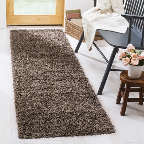 Safavieh Shag Rug for Living Room, Dining Room, Bedroom - Athens Shag Collection, High Pile, in Taupe, 91 X 152 cm
