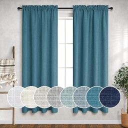 Mrs.Naturall Teal Linen Curtains for Boys Bedroom Teen Girls 63 Inche Length 2 Panel Rod Pocket Semi Sheer Sea Ocean Nautical Decor Peacock Blue Turquoise Curtain for Nursery Room Kitchen Dining 52x63