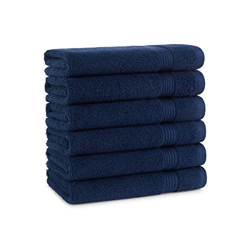 Arkwright 100% Cotton Luxury Hand Towels - (Pack of 6) 600 GSM Soft & Absorbent, Quick-Drying, Perfect for Beach Houses, Hotels, and Rental Properties, Lapis Navy