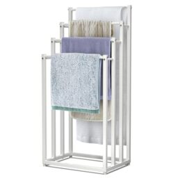 VOUNOT® Freestanding Towel Rail 4-Tier Metal Towel Stand, Stable Towel Holder Storage for Washcloths and Bathroom Accessories, White