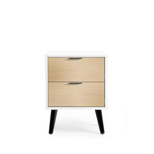 Julian Bowen Alba Bedside Table, 2 Drawer, White/Oak - H58 x W45 x D40cm