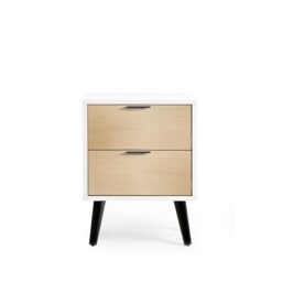 Julian Bowen Alba Bedside Table, 2 Drawer, White/Oak - H58 x W45 x D40cm