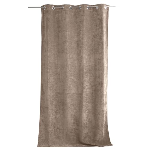 ED ENJOY HOME Thermal Blackout Curtain with Eyelets, Natural Beige, 140 x 260 cm, 100% Polyester, Velour, Fleece Lining, Velvet Collection