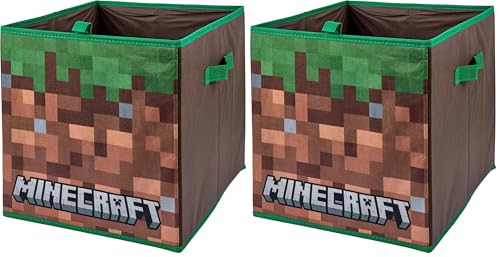 Minecraft Collapsible Storage Boxes with Handles Durable Fabric Foldable Toys Storage Cubes - Compatible Ikea Kallax Furniture - Perfect For Organising Kids Room & Playroom (Pack of 2)