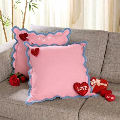 Folkulture Cushion Covers, Set of 2 45x45 cm Cotton Square Pillowcases, 18x18 inch Throw Pillow Covers for Living Room, Pink Cushion Covers