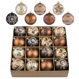 Valery Madelyn Christmas Ornaments Tree Decorations for Mardi Gras, 16ct Bronze Copper and Gold Shatterproof Christmas Tree Ornaments Set, 3.15 Inches Luxury Brown Hanging Ball Decor Xmas Bulk