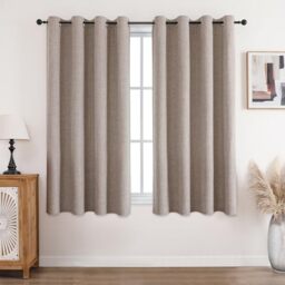 CUCRAF Curtain 100% Opaque Linen Curtains with Eyelets Blackout Curtains Linen H160 x W 132 cm Set of 2 Thermal Curtain Cold Protection Sound Insulation Curtain for Living Room Bedroom