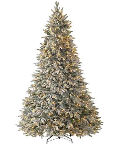 WeRChristmas Pre-Lit Frosted Snow Christmas Tree with 450 Chasing Warm LED Lights, Multi-Colour, 6.5 feet/1.95m