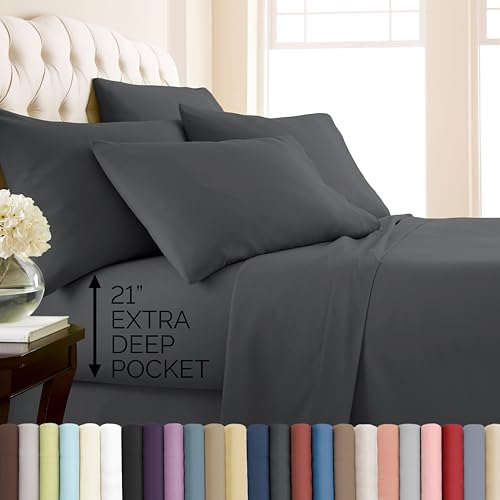 Southshore Fine Living, Inc. 21-Inch Queen Size Sheets Deep Pocket, 6-Piece Microfiber Sheets Set Premium Bedding, Grey Bedding, 1 Queen Fitted Sheet, 1 Flat Sheet, Grey Pillow Cases Set of 4, Slate