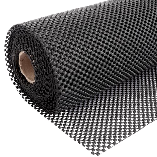 ASelected Multipurpose Non-Slip Mat 50 X 500Cm Grid Pattern Anti-Slip PVC Rug Gripper Non-Adhesive Shelf Drawer Liner Waterproof Matting for Bathroom Kitchen Home Office Cars Black