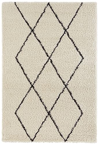 Hanse Home High Pile Shaggy Design Rug Diamond Cream Black Soft in Diamond Check Pattern Geometric Living Room Bedroom Kitchen Hallway Modern Design 160 x 230 cm