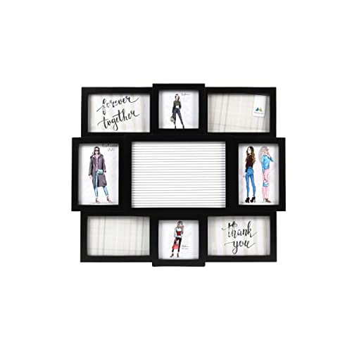 Prinz 8-Opening Letterboard Wall Collage Picture Frame, Holds Sized Photos, Black, 18.8' X 16.5' X 0.98', Multi-Color