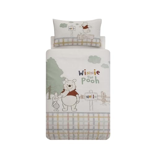 Disney Home Winnie The Pooh Children's Bed Linen Set, 100 x 135 cm, Pillowcase 40 x 60 cm, Pooh Bear and Piglet, Reversible Bed Linen, Super Soft Renforcé 100% Organic Cotton, 2-Piece Bed Linen